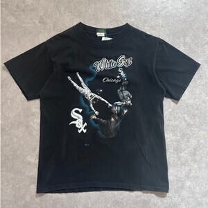 90s Vintage Chicago White Sox Embroidered Black T Shirt Size L
